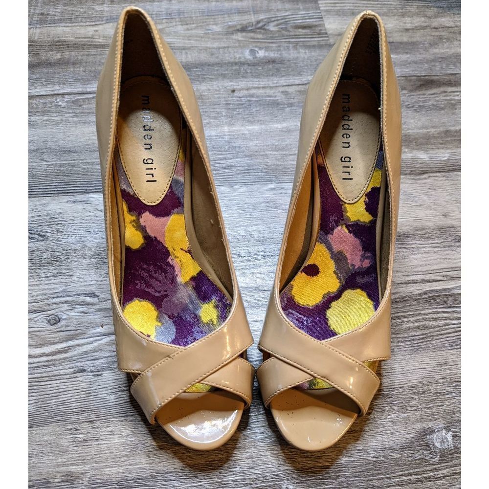 Madden Girl Tan Peep Toe Heels